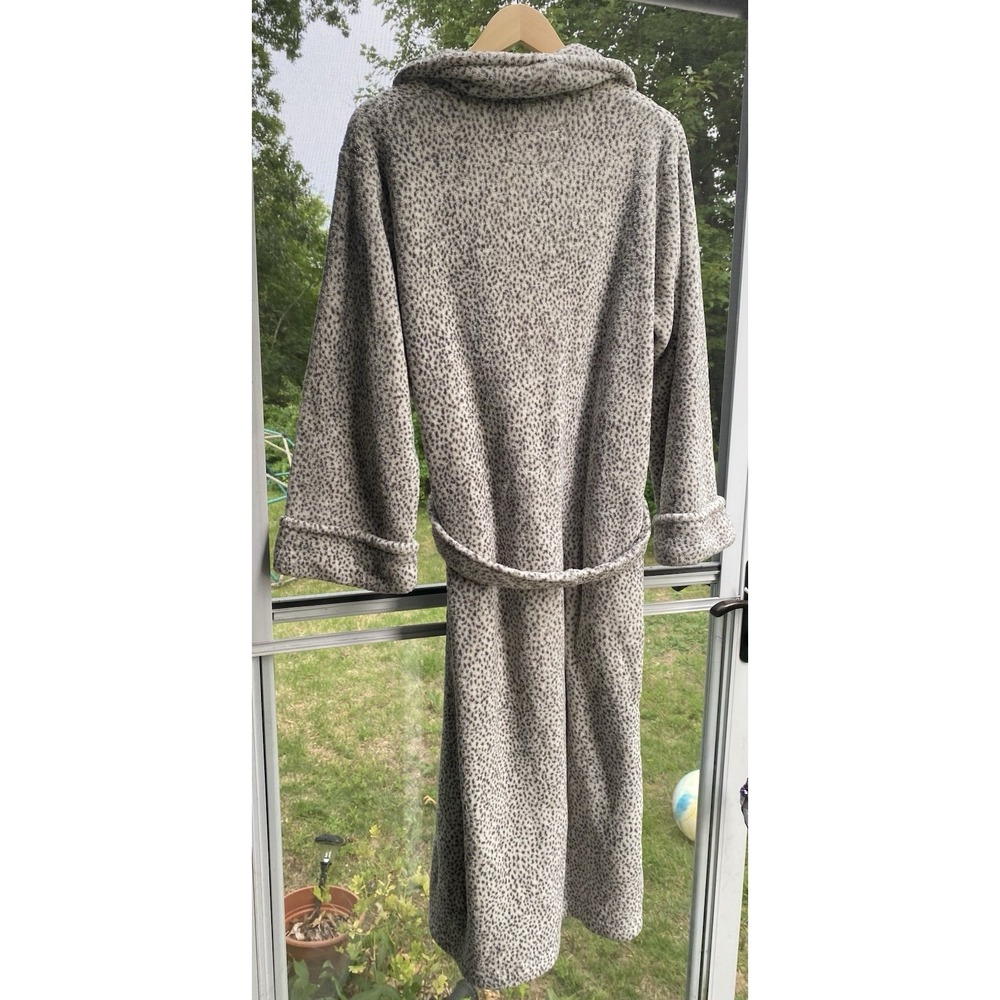 Oscar de la Renta Gray Leopard Print Fleece Belted Robe Women's L/XL - Picture 6 of 6